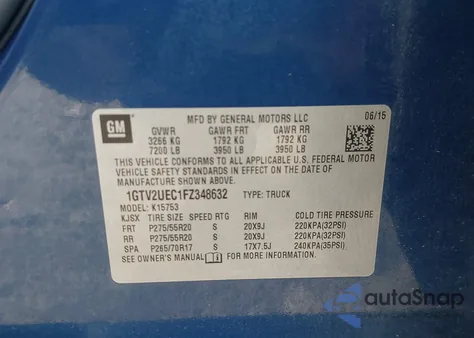 2015 GMC Sierra 1500 Sle z USA, uszkodzony, nr VIN 1GTV2UEC1FZ348632